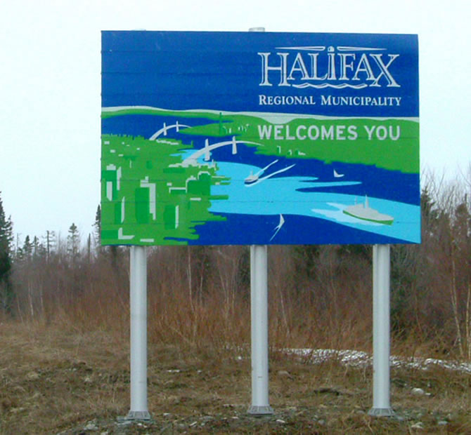 HRM Welcome sign on highway