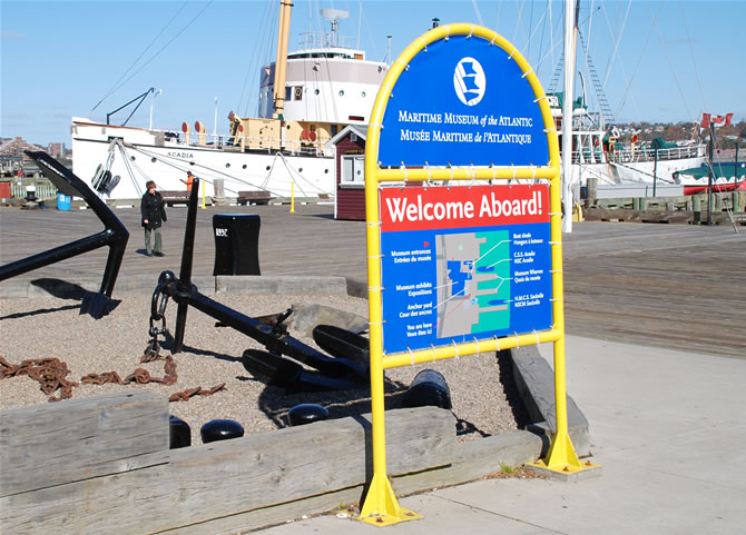 Sign on waterfront