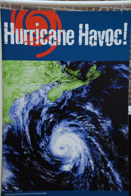 Entrance poster showing Hurricane Juan approaching Nova Scotia