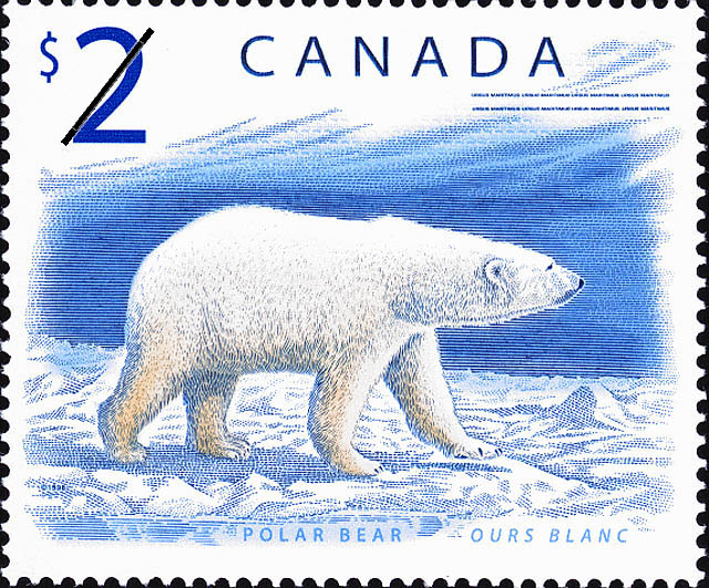2 dollar Canadian stamp with polar bear